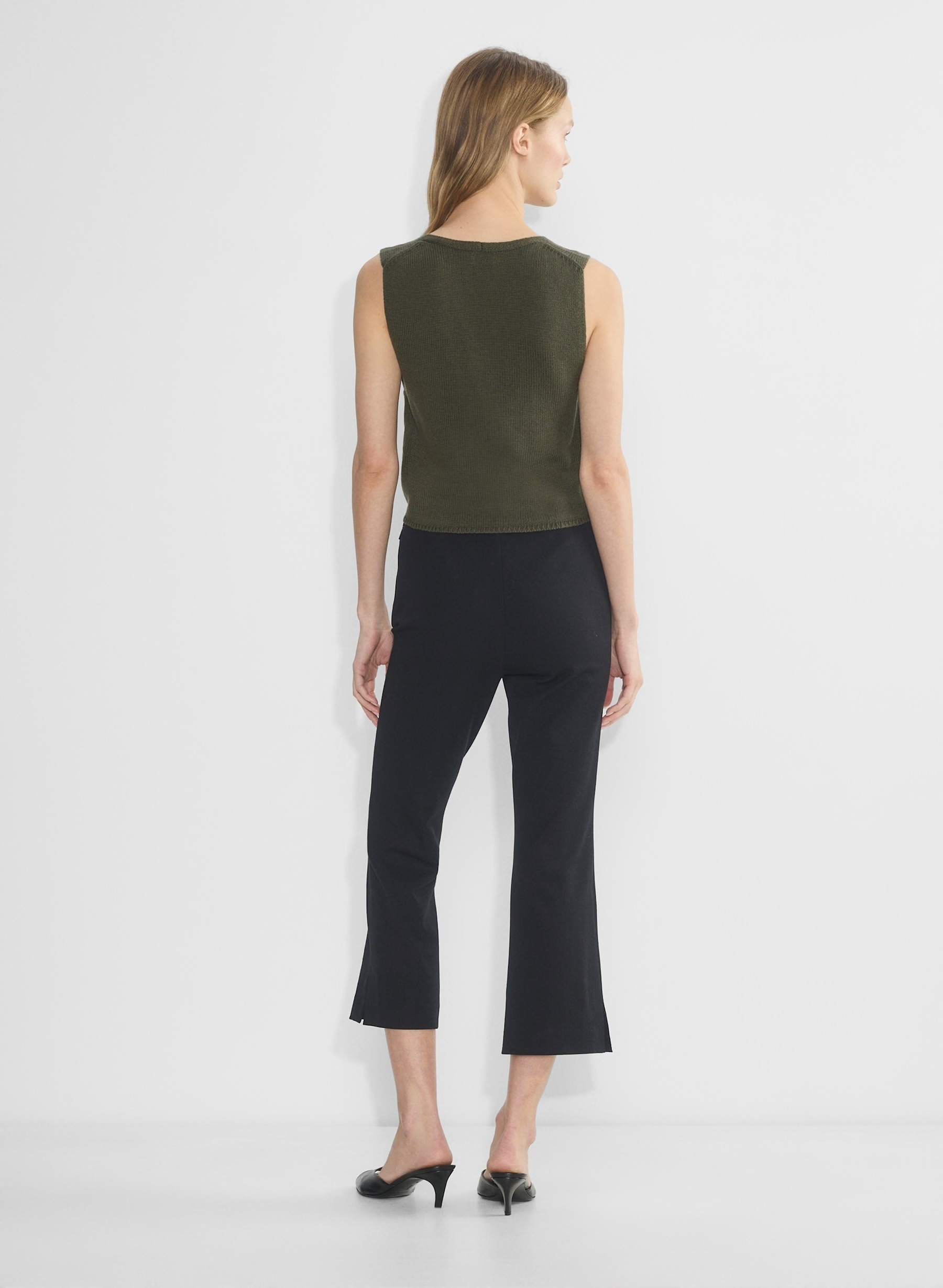 OEM ODM Olive Green Cropped Button-Up Top and Black Flared Pants Set – Lightweight Knit Set for Wholesale & Custom Manufacturing