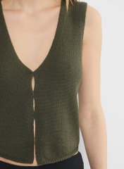 OEM ODM Olive Green Cropped Button-Up Top and Black Flared Pants Set – Lightweight Knit Set for Wholesale & Custom Manufacturing