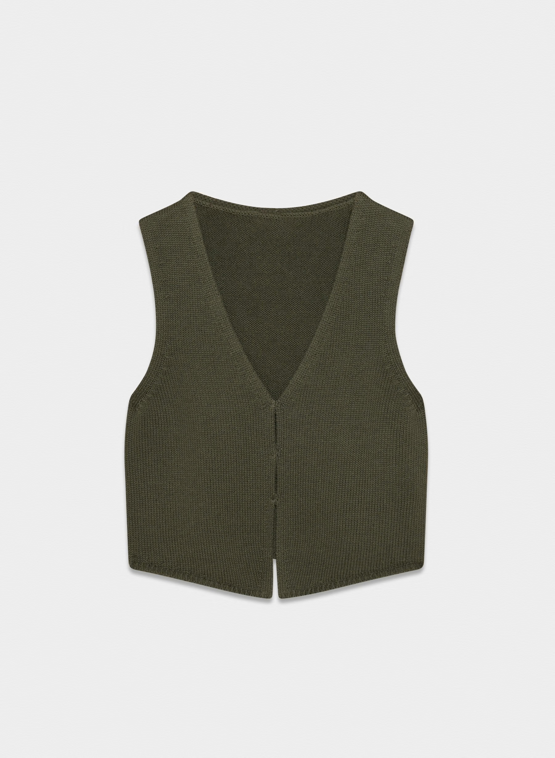 OEM ODM Olive Green Cropped Button-Up Top and Black Flared Pants Set – Lightweight Knit Set for Wholesale & Custom Manufacturing