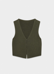 OEM ODM Olive Green Cropped Button-Up Top and Black Flared Pants Set – Lightweight Knit Set for Wholesale & Custom Manufacturing