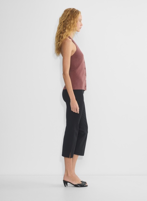 OEM ODM Made-to-Order Rust Ribbed Halter Neck Top and Black Cropped Flared Pants Set – Trendy Two-Piece Outfit for Wholesale & Custom Manufacturing