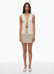 OEM ODM Custom Design Cream Ribbed Button-Front Top and Beige Mini Skirt Set – Stylish Two-Piece Outfit for Wholesale & Custom Manufacturing