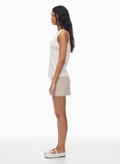 OEM ODM Custom Design Cream Ribbed Button-Front Top and Beige Mini Skirt Set – Stylish Two-Piece Outfit for Wholesale & Custom Manufacturing
