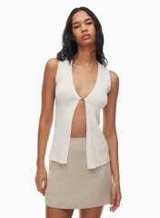OEM ODM Custom Design Cream Ribbed Button-Front Top and Beige Mini Skirt Set – Stylish Two-Piece Outfit for Wholesale & Custom Manufacturing