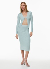 OEM ODM Wholesale Light Blue Knit Tie-Front Cardigan and Skirt Set – Soft, Stylish Two-Piece Set for Wholesale & Custom Manufacturing
