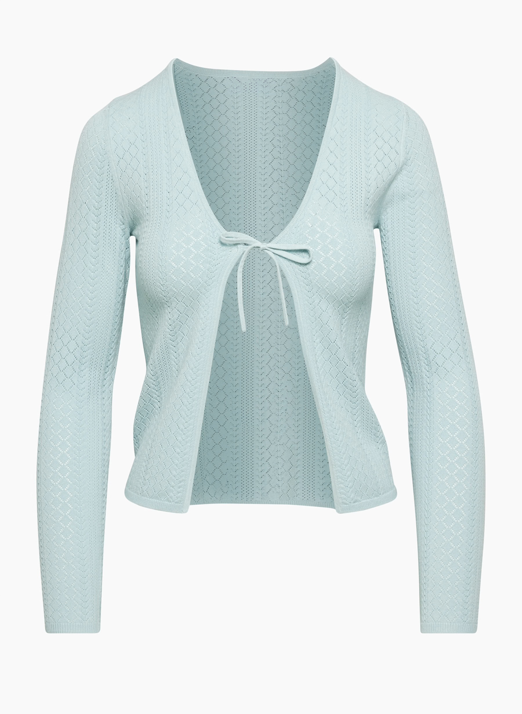 OEM ODM Wholesale Light Blue Knit Tie-Front Cardigan and Skirt Set – Soft, Stylish Two-Piece Set for Wholesale & Custom Manufacturing