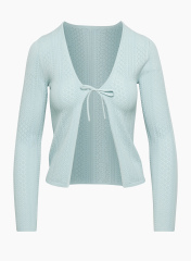 OEM ODM Wholesale Light Blue Knit Tie-Front Cardigan and Skirt Set – Soft, Stylish Two-Piece Set for Wholesale & Custom Manufacturing