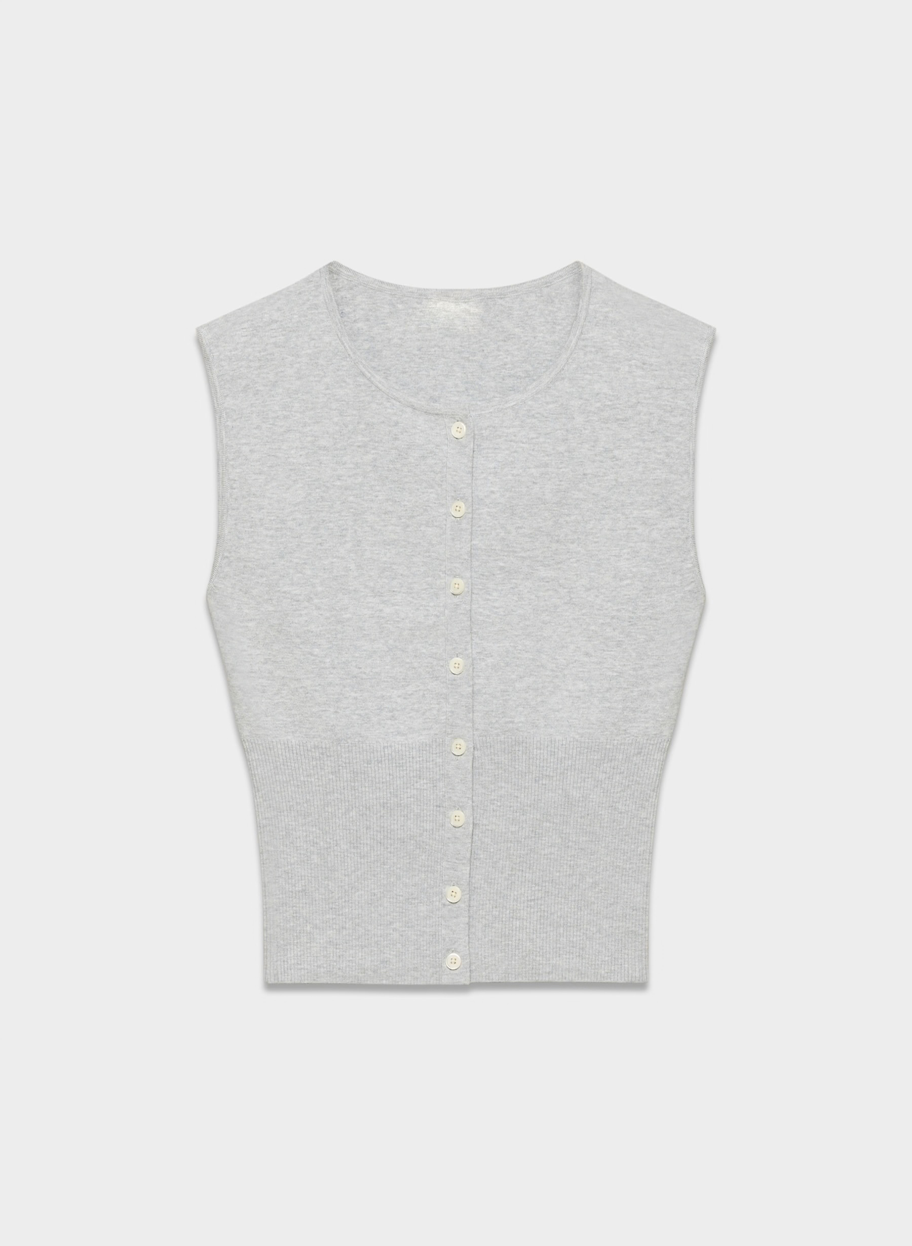 OEM ODM Grey Sleeveless Button-Front Knit Cardigan – Soft, Stylish Cardigan for Wholesale & Custom Manufacturing