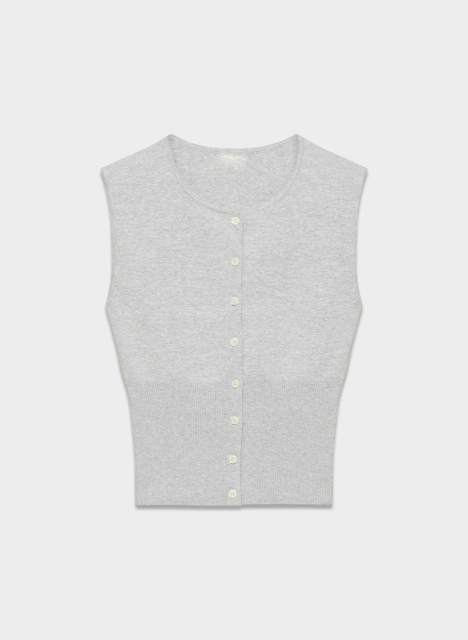 OEM ODM Grey Sleeveless Button-Front Knit Cardigan – Soft, Stylish Cardigan for Wholesale & Custom Manufacturing