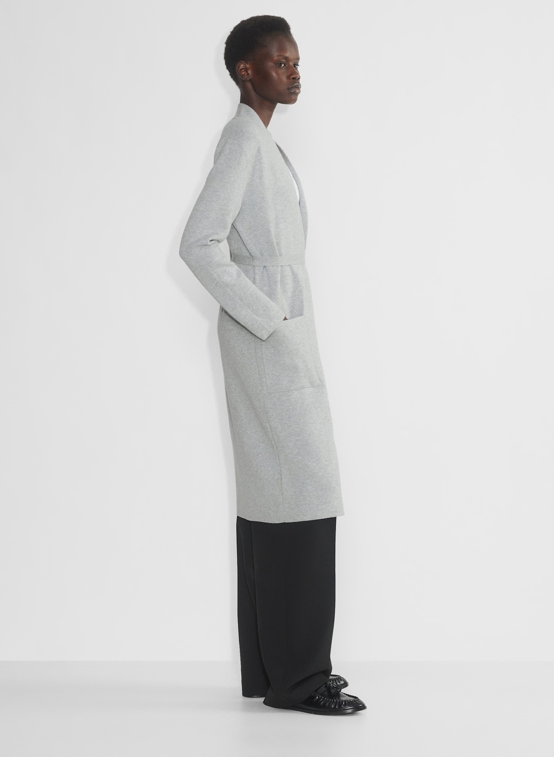 OEM ODM Factory Direct Grey Long Knit Belted Cardigan – Stylish, Comfortable Cardigan for Wholesale & Custom Manufacturing