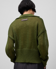 Customizable Textured Knit Collared Pullover Sweater – Olive Green | Wholesale, Low MOQ, Perfect for Transitional Seasons