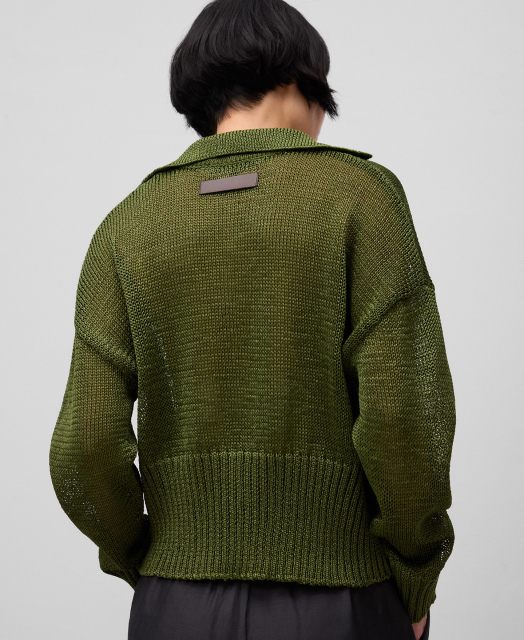 Customizable Textured Knit Collared Pullover Sweater – Olive Green | Wholesale, Low MOQ, Perfect for Transitional Seasons