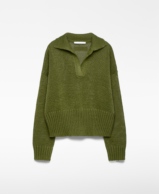 Customizable Textured Knit Collared Pullover Sweater – Olive Green | Wholesale, Low MOQ, Perfect for Transitional Seasons