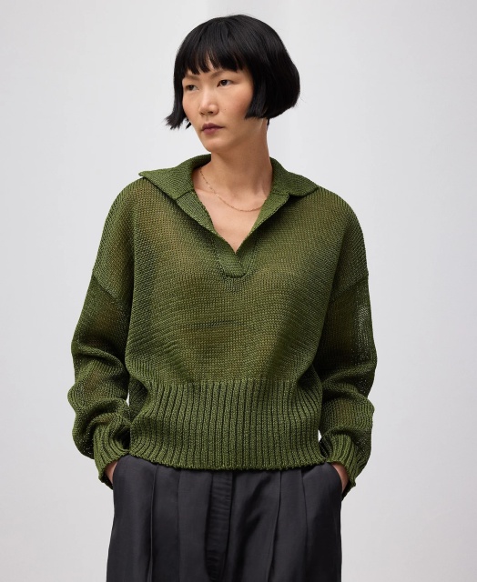 Customizable Textured Knit Collared Pullover Sweater – Olive Green | Wholesale, Low MOQ, Perfect for Transitional Seasons