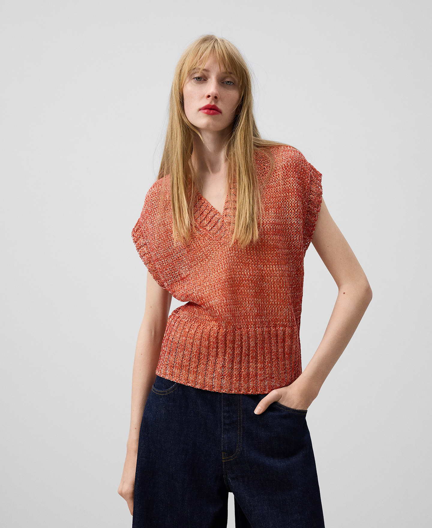 Customizable Coral Knit V-Neck Sleeveless Sweater | Wholesale, Low MOQ, Ideal for Summer Fashion