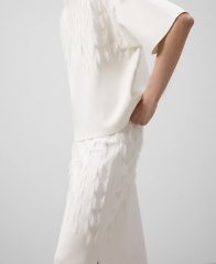Customizable White Feather-Embellished Midi Skirt & Top Set | Wholesale, Low MOQ, Perfect for Evening Wear