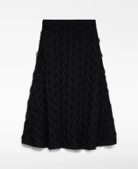 Customize Black Textured Pleated Midi Skirt and Jacket Set