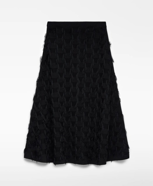 Customize Black Textured Pleated Midi Skirt and Jacket Set