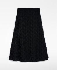 Customize Black Textured Pleated Midi Skirt and Jacket Set