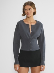 Custom Grey Ribbed Cardigan and Black Mini Skirt Set | Wholesale & Bulk Orders | OEM/ODM Services | Manufacturer by Jubaodi