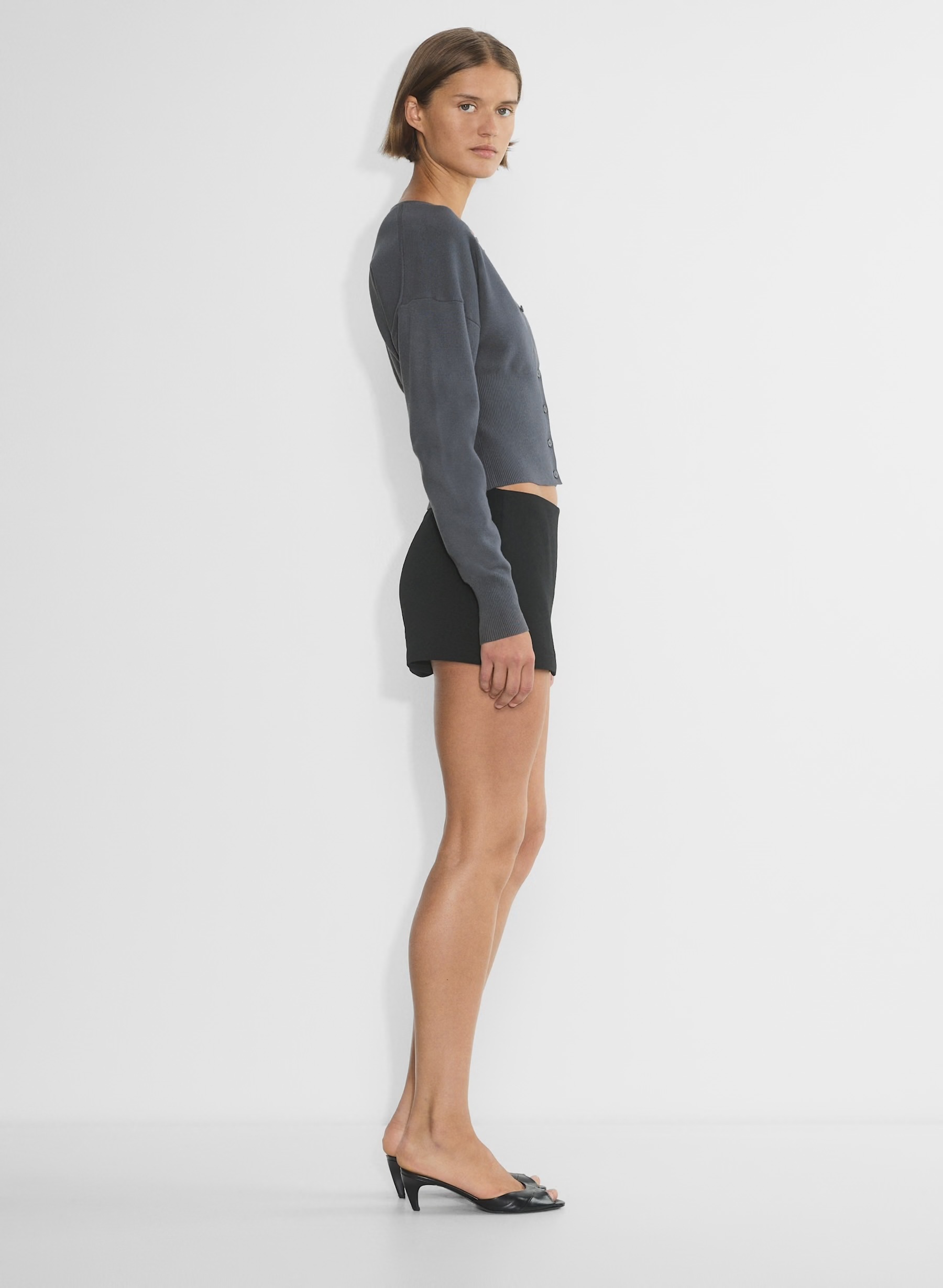 Custom Grey Ribbed Cardigan and Black Mini Skirt Set | Wholesale & Bulk Orders | OEM/ODM Services | Manufacturer by Jubaodi