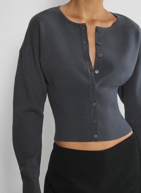 Custom Grey Ribbed Cardigan and Black Mini Skirt Set | Wholesale & Bulk Orders | OEM/ODM Services | Manufacturer by Jubaodi