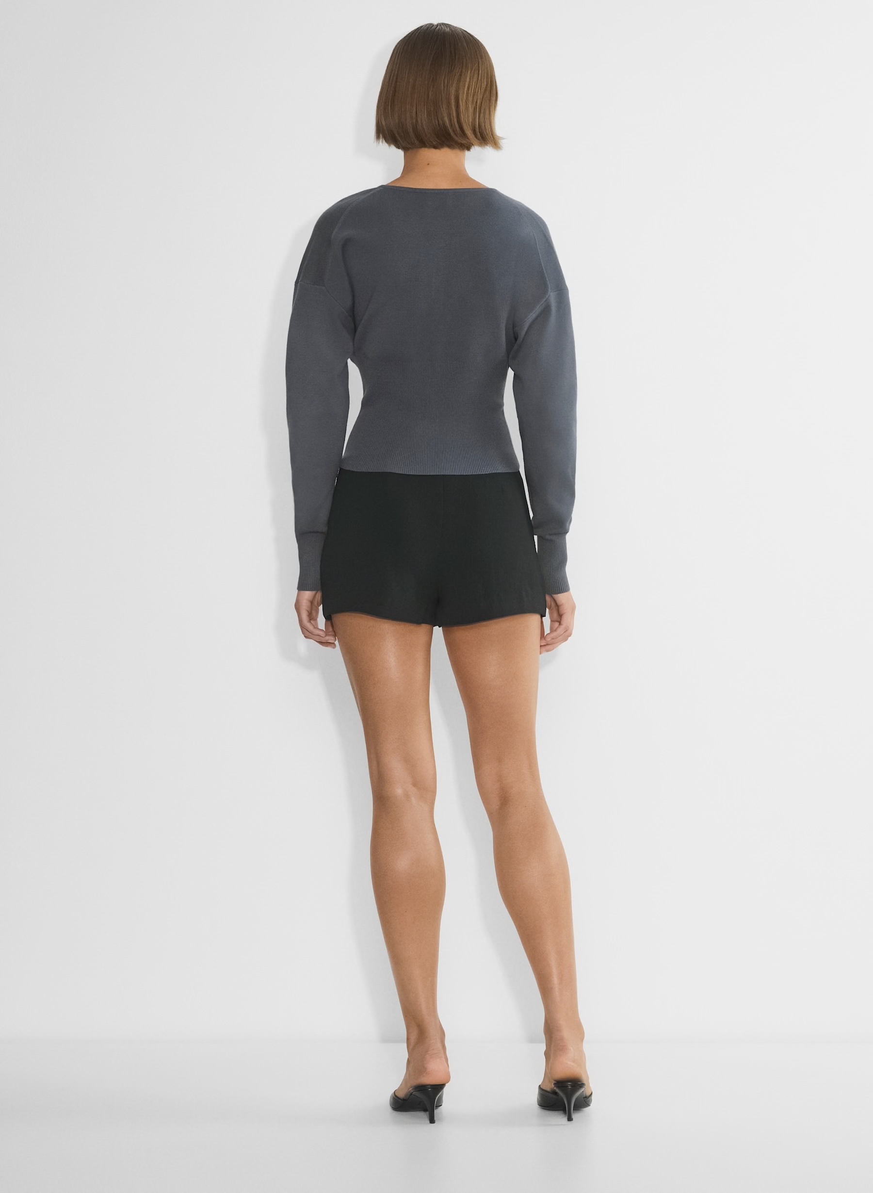 Custom Grey Ribbed Cardigan and Black Mini Skirt Set | Wholesale & Bulk Orders | OEM/ODM Services | Manufacturer by Jubaodi