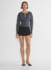 Custom Grey Ribbed Cardigan and Black Mini Skirt Set | Wholesale & Bulk Orders | OEM/ODM Services | Manufacturer by Jubaodi