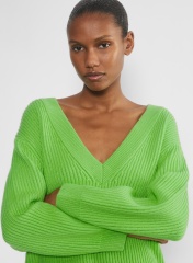 Custom Women's Deep V-Neck Ribbed Knit Sweater - Fuchsia Pink | Factory Direct Wholesale | Bulk Orders & Custom Manufacturing by Jubaodi