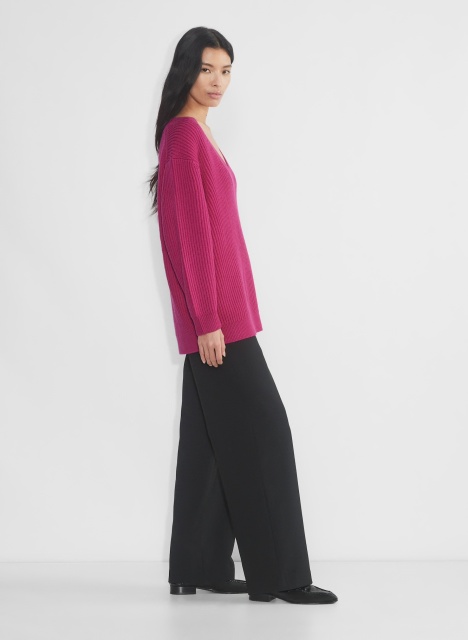 Custom Women's Deep V-Neck Ribbed Knit Sweater - Fuchsia Pink | Factory Direct Wholesale | Bulk Orders & Custom Manufacturing by Jubaodi