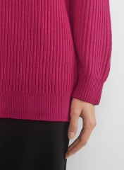 Custom Women's Deep V-Neck Ribbed Knit Sweater - Fuchsia Pink | Factory Direct Wholesale | Bulk Orders & Custom Manufacturing by Jubaodi
