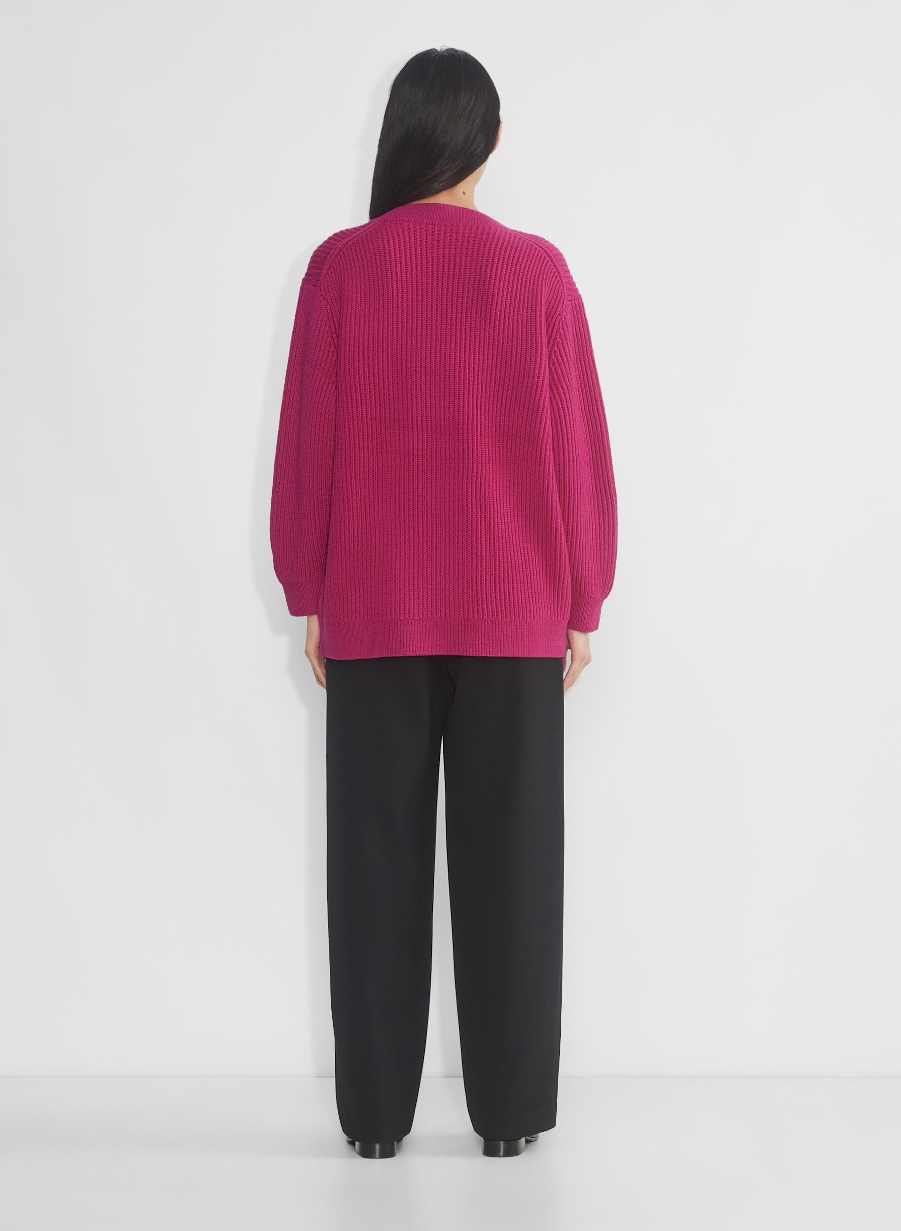 Custom Women's Deep V-Neck Ribbed Knit Sweater - Fuchsia Pink | Factory Direct Wholesale | Bulk Orders & Custom Manufacturing by Jubaodi