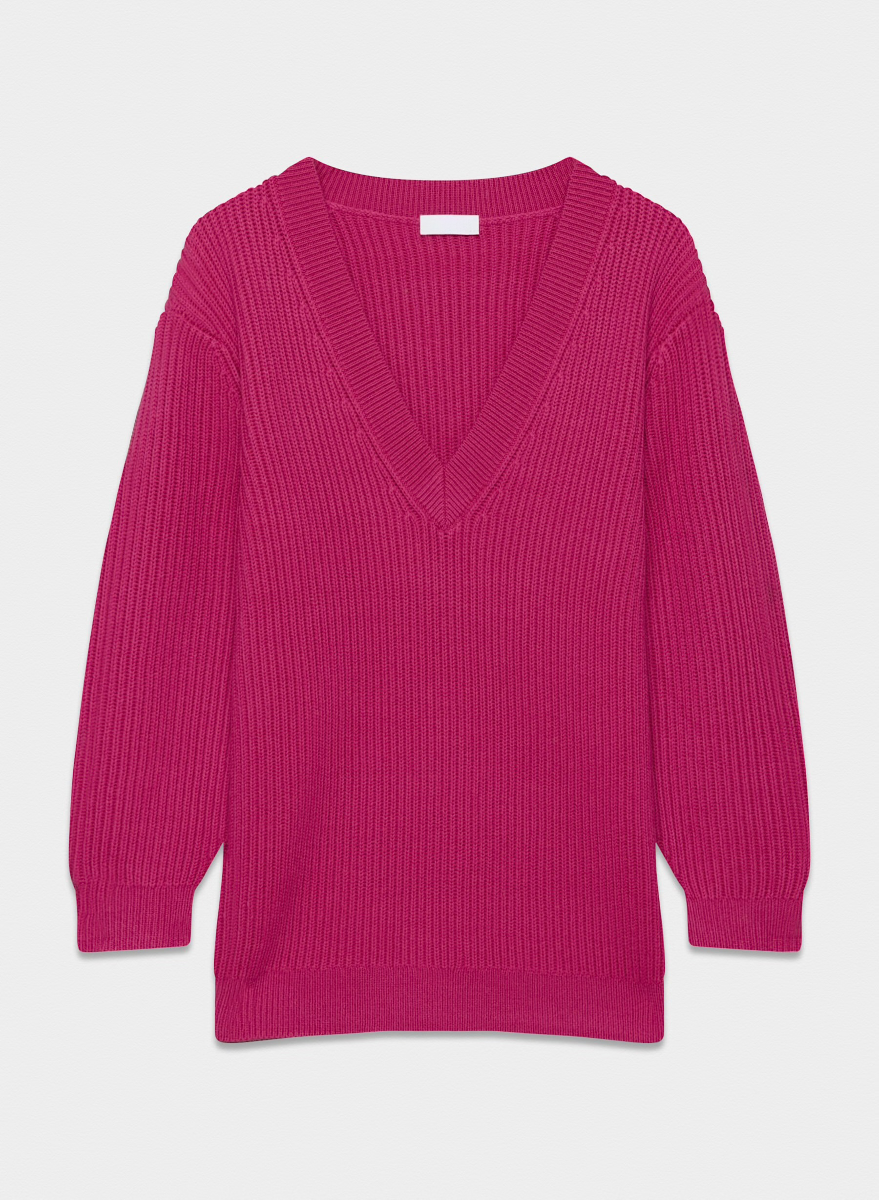 Custom Women's Deep V-Neck Ribbed Knit Sweater - Fuchsia Pink | Factory Direct Wholesale | Bulk Orders & Custom Manufacturing by Jubaodi