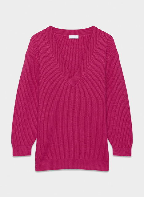 Custom Women's Deep V-Neck Ribbed Knit Sweater - Fuchsia Pink | Factory Direct Wholesale | Bulk Orders & Custom Manufacturing by Jubaodi