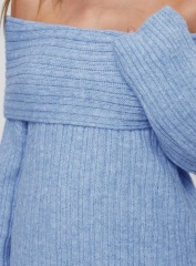 Jubaodi Custom Women’s Off-Shoulder Ribbed Knit Sweater in Sky Blue – Wholesale & OEM/ODM Knitwear for Retailers