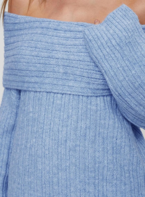 Jubaodi Custom Women’s Off-Shoulder Ribbed Knit Sweater in Sky Blue – Wholesale & OEM/ODM Knitwear for Retailers
