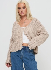 Jubaodi Custom Women’s Button Front Knit Cardigan in Beige – Wholesale & OEM/ODM Customizable Knitwear for Retailers