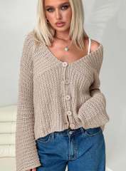 Jubaodi Custom Women’s Button Front Knit Cardigan in Beige – Wholesale & OEM/ODM Customizable Knitwear for Retailers