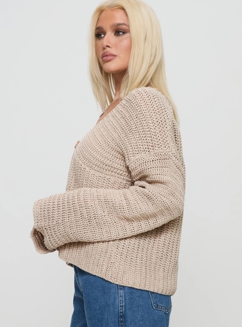 Jubaodi Custom Women’s Button Front Knit Cardigan in Beige – Wholesale & OEM/ODM Customizable Knitwear for Retailers