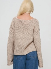 Jubaodi Custom Women’s Button Front Knit Cardigan in Beige – Wholesale & OEM/ODM Customizable Knitwear for Retailers