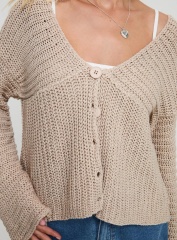 Jubaodi Custom Women’s Button Front Knit Cardigan in Beige – Wholesale & OEM/ODM Customizable Knitwear for Retailers