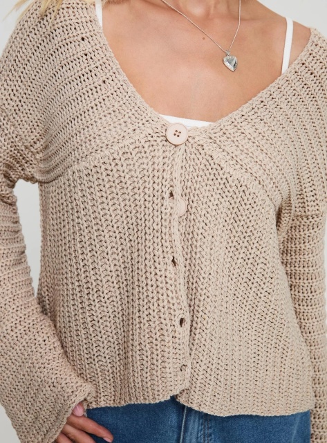 Jubaodi Custom Women’s Button Front Knit Cardigan in Beige – Wholesale & OEM/ODM Customizable Knitwear for Retailers