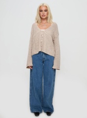 Jubaodi Custom Women’s Button Front Knit Cardigan in Beige – Wholesale & OEM/ODM Customizable Knitwear for Retailers