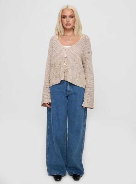 Jubaodi Custom Women’s Button Front Knit Cardigan in Beige – Wholesale & OEM/ODM Customizable Knitwear for Retailers