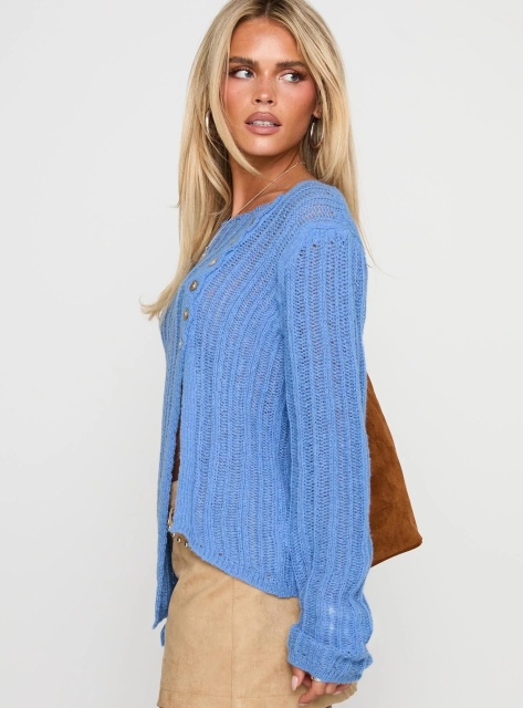 Jubaodi Custom Women’s Button Detail Ribbed Knit Sweater in Blue – Tailor-Made Apparel for Wholesale & OEM/ODM Manufacturing