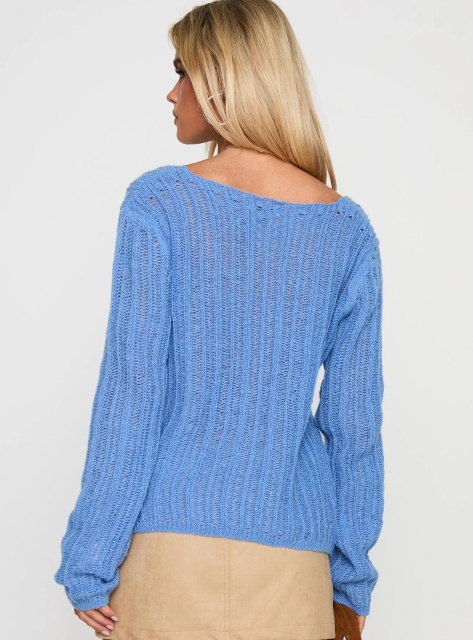 Jubaodi Custom Women’s Button Detail Ribbed Knit Sweater in Blue – Tailor-Made Apparel for Wholesale & OEM/ODM Manufacturing