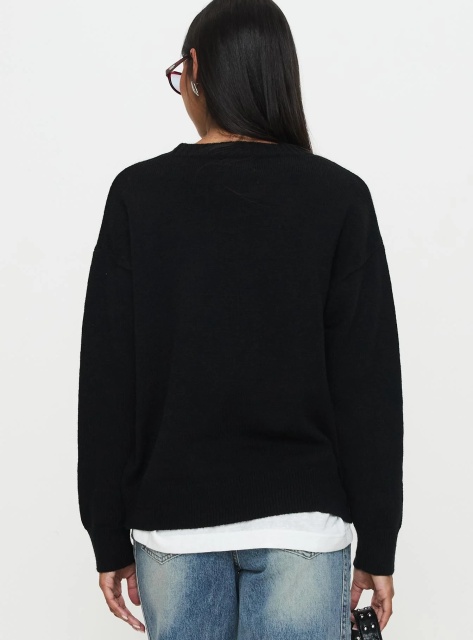 Jubaodi Custom Women’s Cherry Graphic Knit Sweater in Black – Tailor-Made Apparel for Wholesale & OEM/ODM Manufacturing