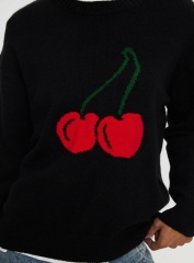 Jubaodi Custom Women’s Cherry Graphic Knit Sweater in Black – Tailor-Made Apparel for Wholesale & OEM/ODM Manufacturing