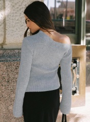 Jubaodi Custom Women’s One-Shoulder Ribbed Knit Sweater in Light Grey – Factory Direct Wholesale & OEM/ODM Apparel Manufacturing