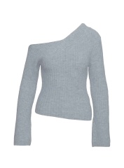 Jubaodi Custom Women’s One-Shoulder Ribbed Knit Sweater in Light Grey – Factory Direct Wholesale & OEM/ODM Apparel Manufacturing